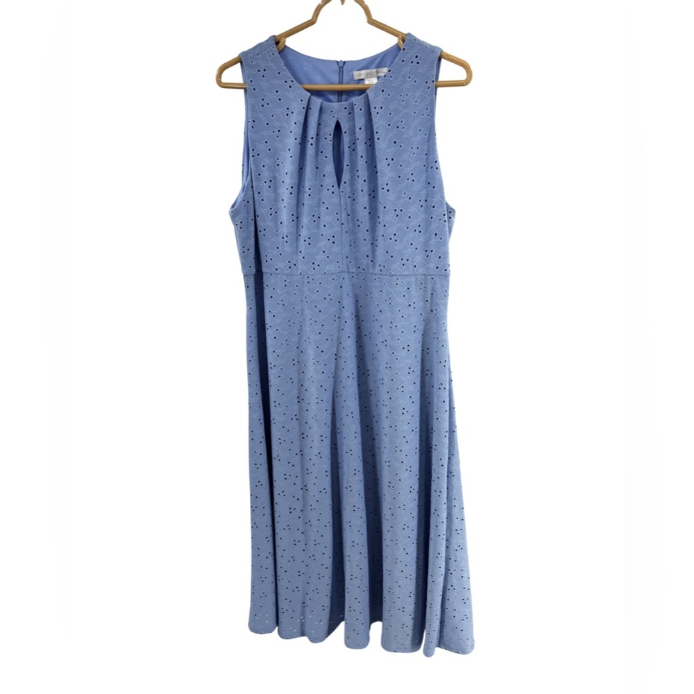London Times Blue Eyelet Midi Dress 14 sleeveless graduation wedding baby shower